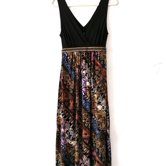 Connected Apparel Womens Multicolor Embellished Boho Floral Maxi Dress Size 10 - Picture 1 of 7